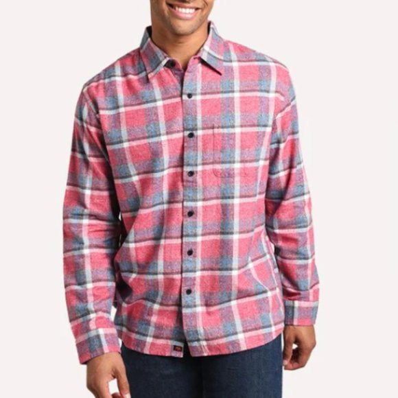 Normal Brand Men's Twisted Yarn Long Sleeve Plaid Button Up Shirt, Size XL - Red